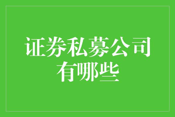 证券私募公司有哪些