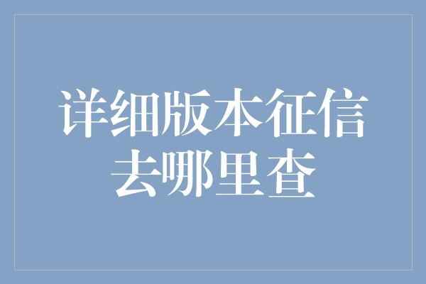 详细版本征信去哪里查