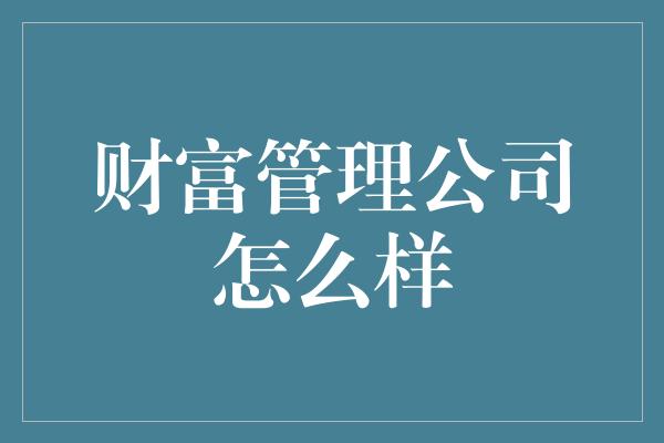 财富管理公司怎么样