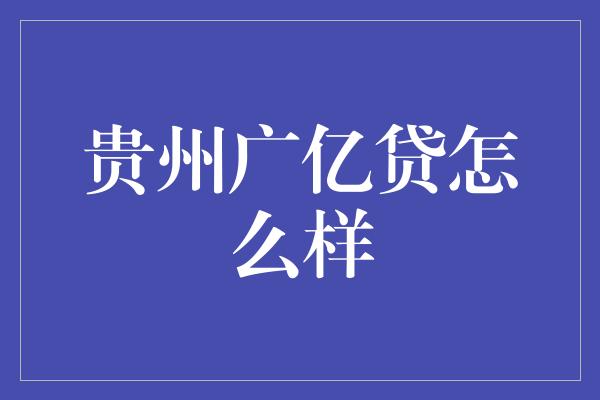 贵州广亿贷怎么样