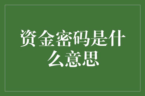 资金密码是什么意思