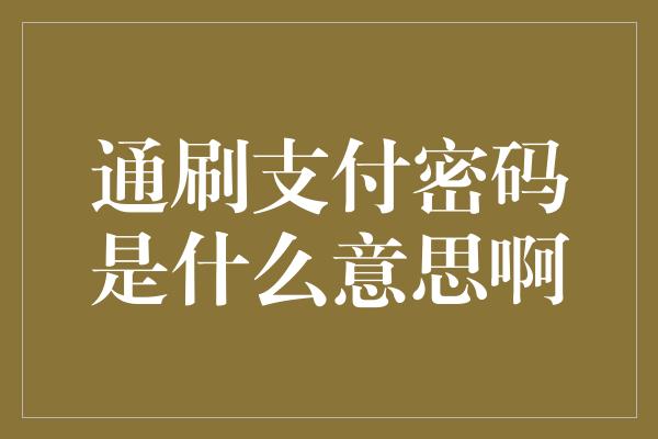 通刷支付密码是什么意思啊