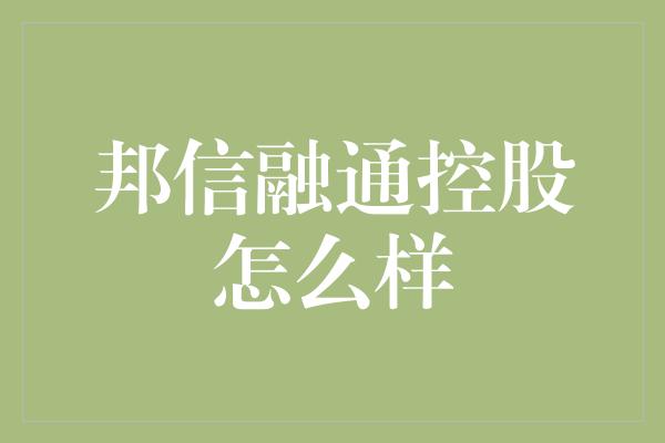 邦信融通控股怎么样