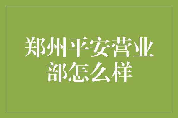 郑州平安营业部怎么样