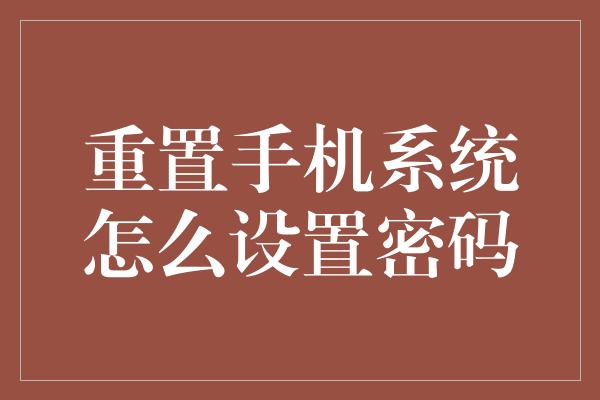 重置手机系统怎么设置密码