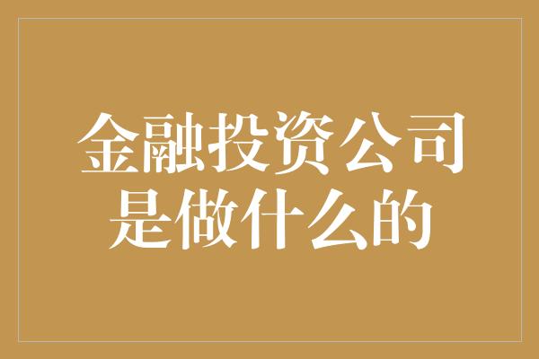 金融投资公司是做什么的