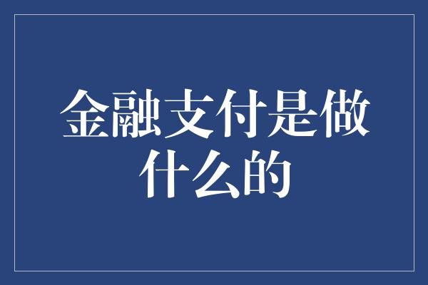 金融支付是做什么的