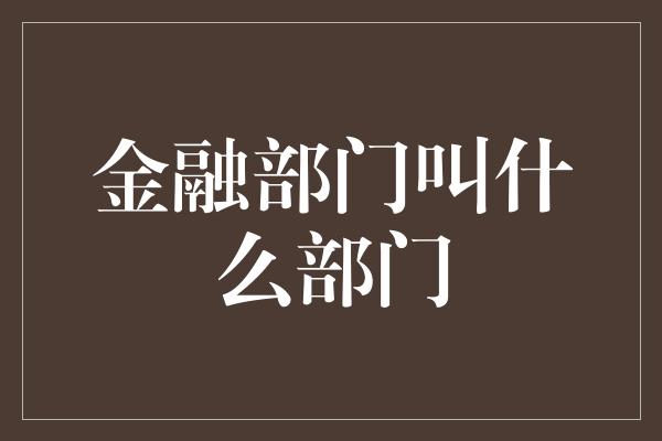 金融部门叫什么部门