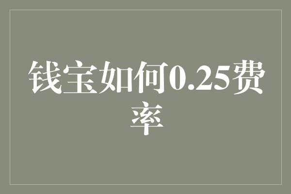 钱宝如何0.25费率