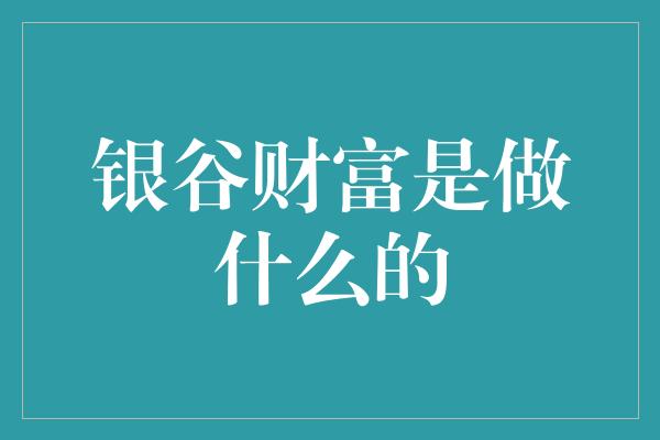 银谷财富是做什么的