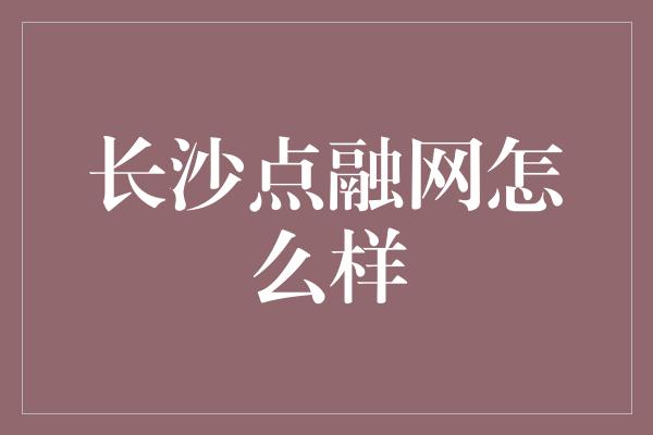 长沙点融网怎么样