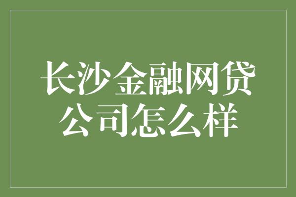 长沙金融网贷公司怎么样