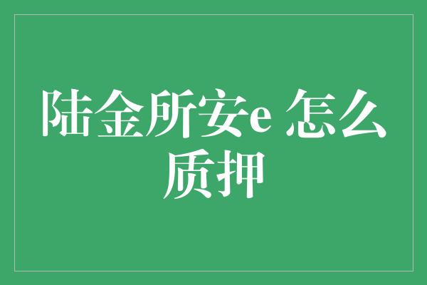 陆金所安e 怎么质押