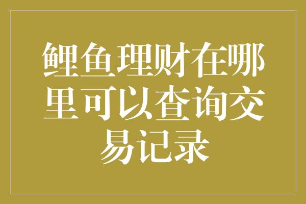 鲤鱼理财在哪里可以查询交易记录